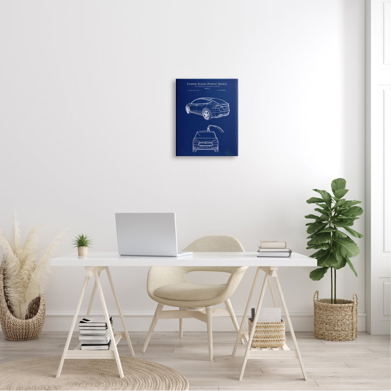 " Blue Vehicle Car Outline Diagram Blueprint Style " by Karl Hronek, Wall Plaque, 16"W x 16"L