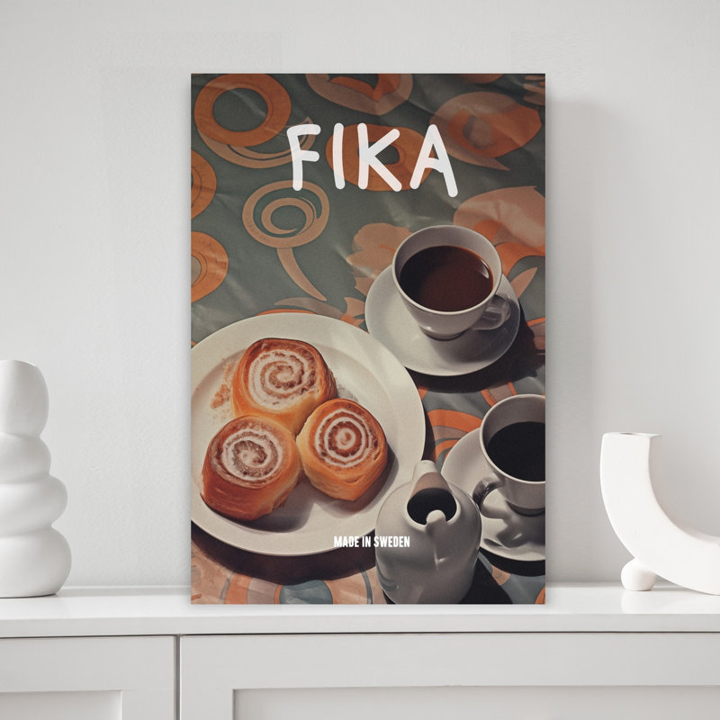 Suédois, Fika Break, rétro, architecture traditionnelle rétro, art mural, 18" H x 12" W