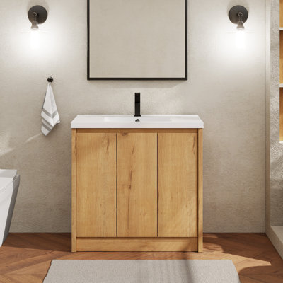 Ensemble de meuble-lavabo en bois 36 po avec lavabo, robinet et drain Sharee