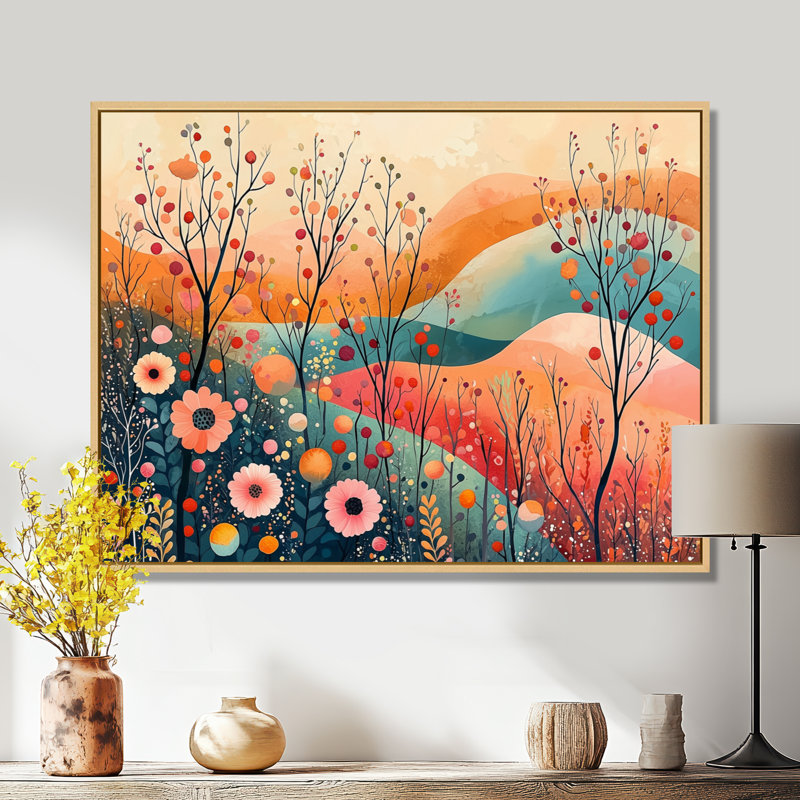 «Ingedore Pastel Colors of Desert Blossom Landscape I - Abstract Botanicals», art mural, Impression encadrée flottante