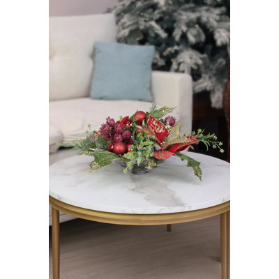Small Poinsettia Centerpiece, Red - 16 x 7 Inches