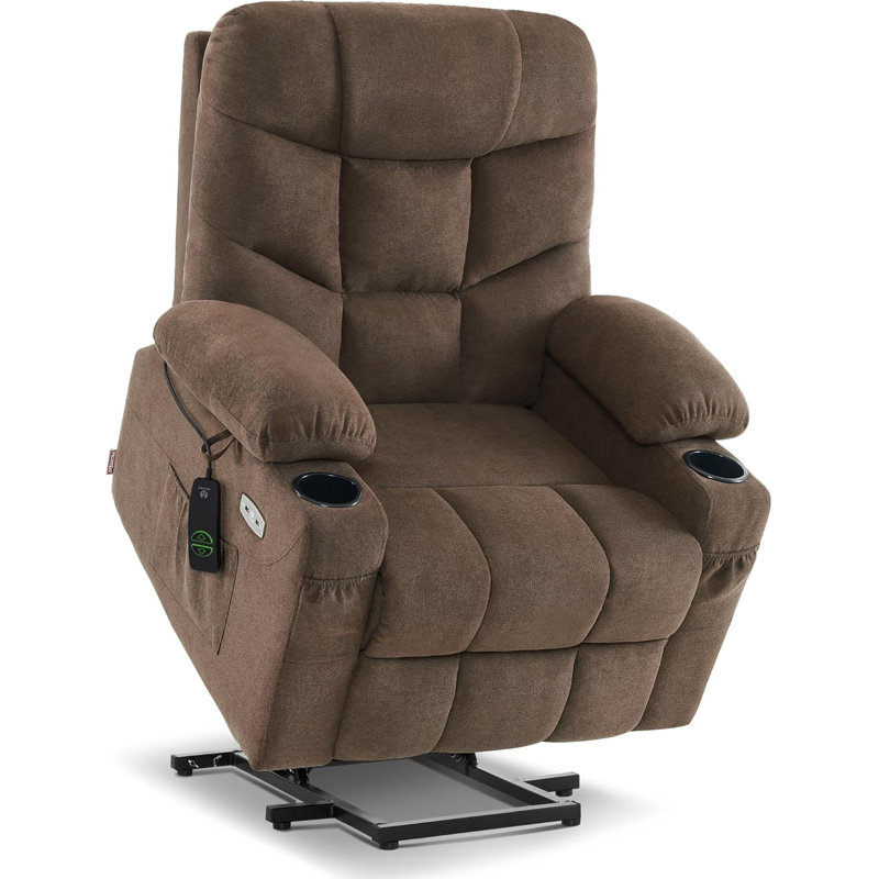 Fauteuil inclinable électrique avec repose-pieds allongé avec charge USB et de type C, tissu, Brun