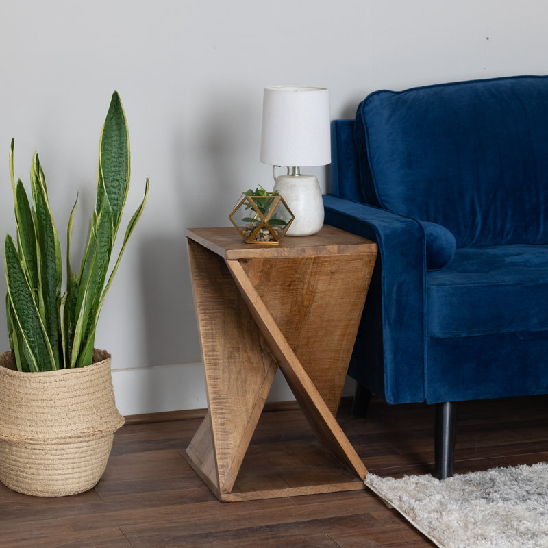 Handcrafted Mango Wood Twist Side Table – 22" Tall Rustic Accent Table