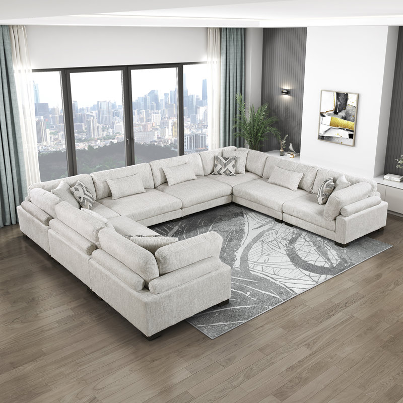 Subair 180" Modern Modular Sectional with Microfiber Fabric, Reversible Cushions & 12 Pillows, Beige