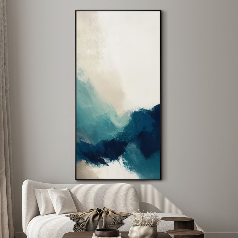 Très grande reproduction d'art sur toile - sarcelle de l'océan et décor abstrait inspiré des vagues de la marine pour le salon ou la chambre à coucher - «Assemblage requis du cadre (cadre non fini)»