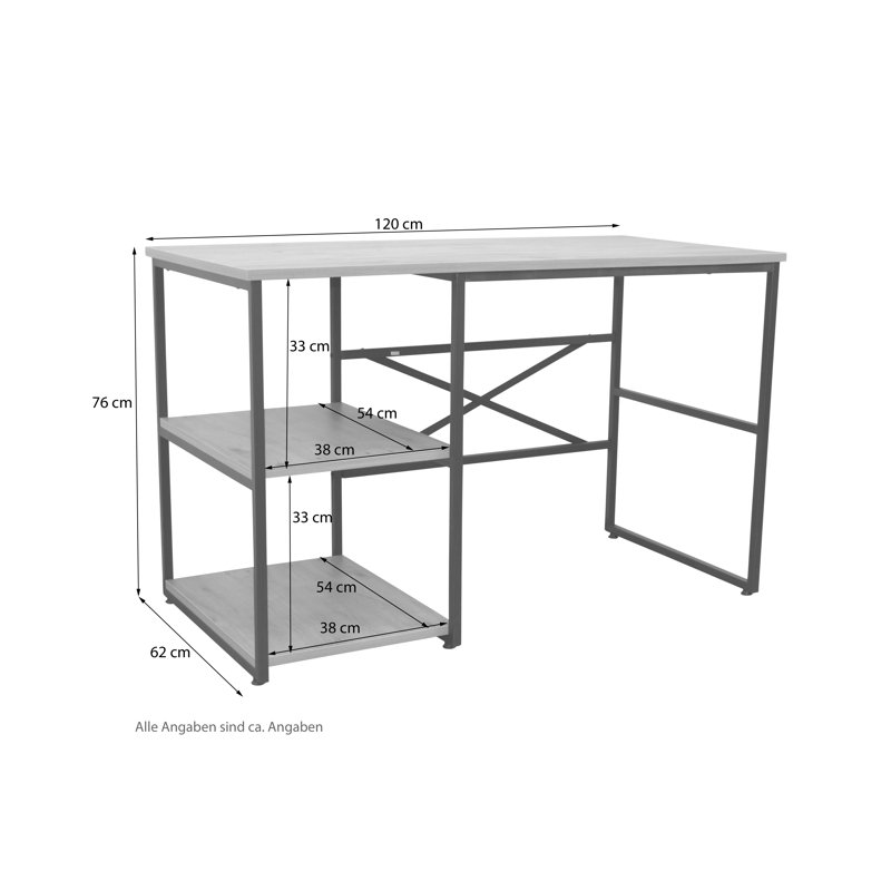 Xanthippe Metal Base Computer Desk, 120cm x 76cm x 62cm