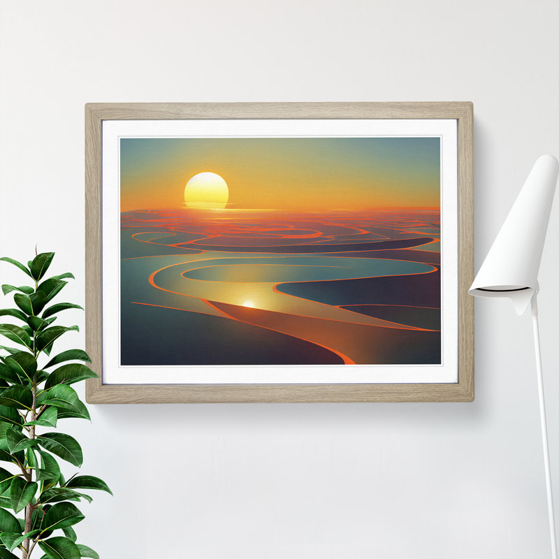 XH1022-6184X Modern Sunrise Abstract - Single Picture Frame Print, 46cm H x 64cm W x 2cm D, Oak