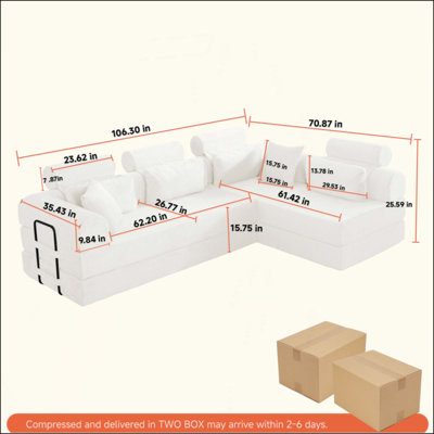 L Shape Modular Sectional Sofa, Compressed Sectional Sofa Modern Minimalist Style Corduroy Couch,Unfold Into A Bed, Bedroom, Comfy Compressed Sofa Couch Space-Efficient Design