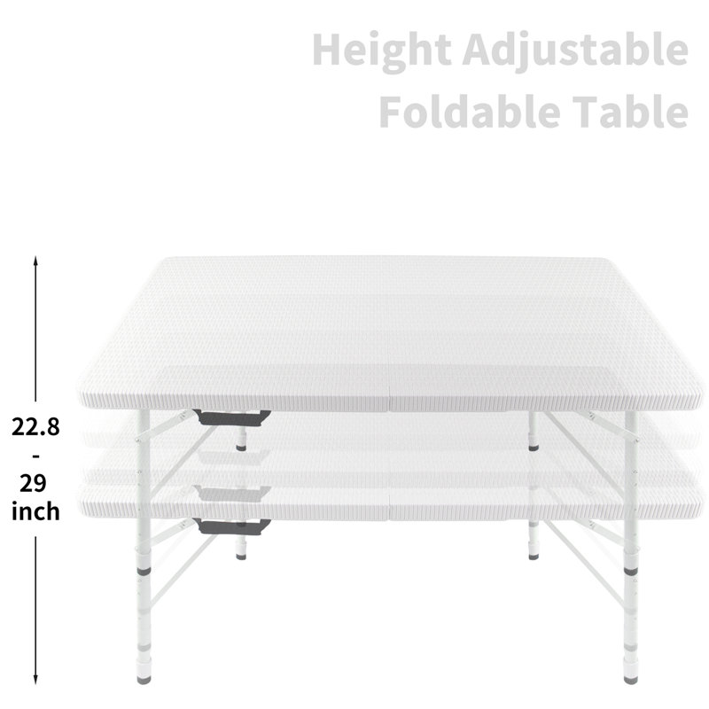Table pliante de 4 pi pour l'intérieur et l'extérieur - Matériau de conception triangulaire en acier et en acier tissé, Blanc