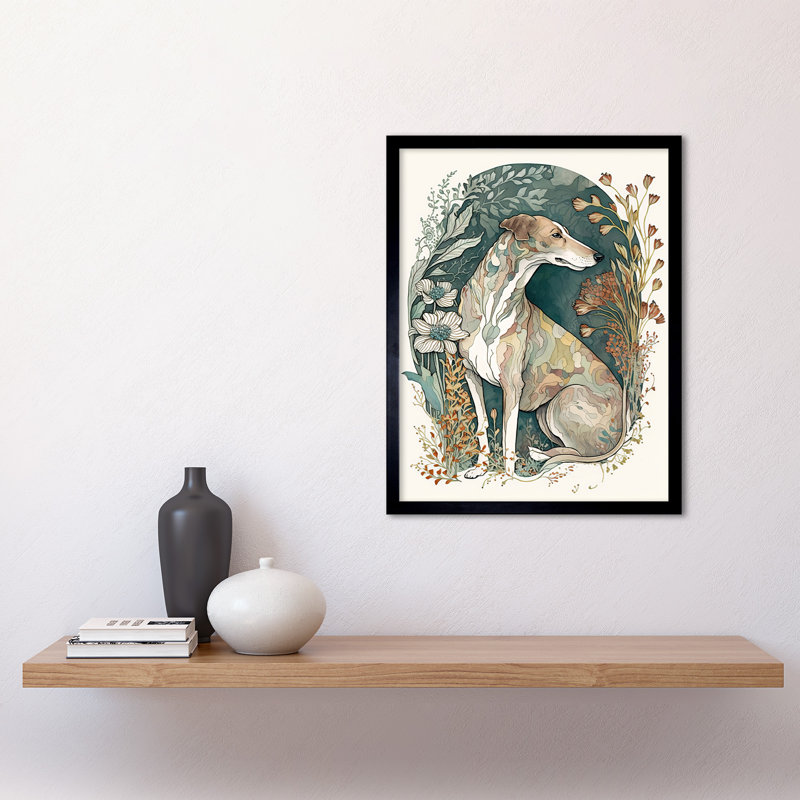 Greyhound Dog In Flower Field Modern Pastel Boho Watercolour - Single Picture Frame Print
