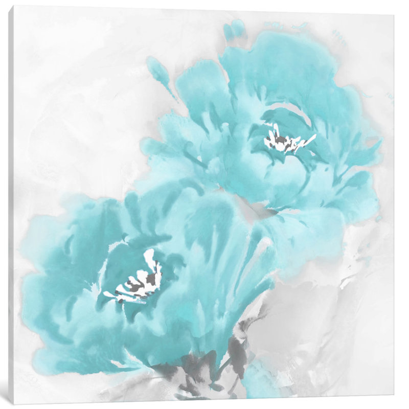«Flower Bloom in Aqua I» par Jesse Stevens - impression sur toile tendue, H 12 po x l 12 po x p 0,75 po, Toile tendue