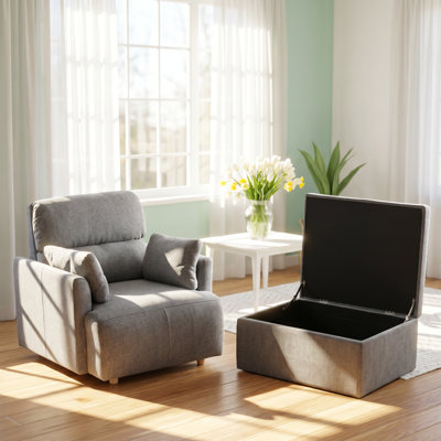 Sunco 35.03" W x 33.46" D x 33.46" H Snowflake Velvet with Storage Ottoman Accent Chair