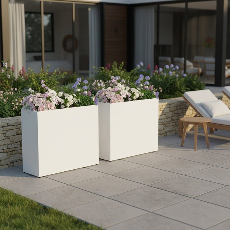 Outdoor Rectangular 38'' Metal Planter Box, With 3-position Adjustable And Removable Insert Shelf, White