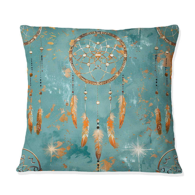 Coussin décoratif brun Boho Dreamcatcher I - Boho, Carrée, H 18 po x l 18 po