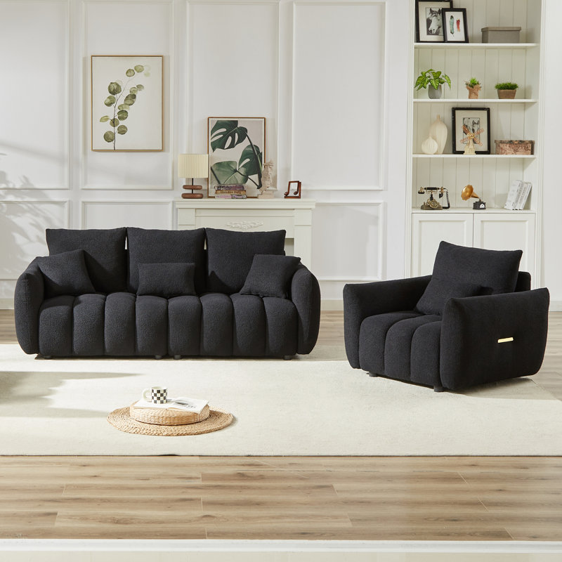Ensemble de conversation en tissu Entwisle, Noir, noir, noir, noir