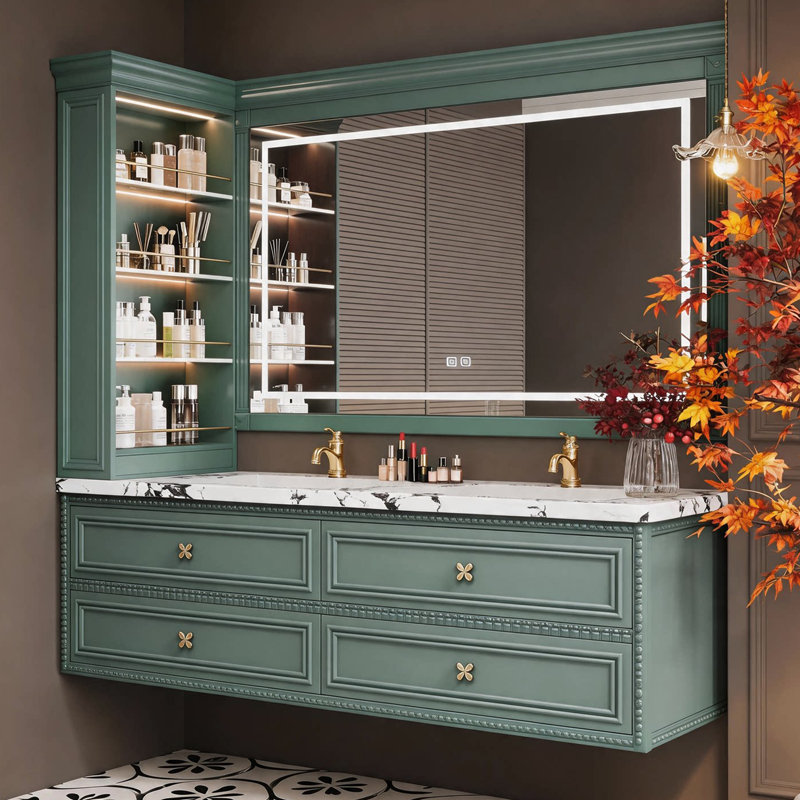 Armoire de salle de bain rétro, H 21,7 po x l 55,1 po x P 21,7 po, Sarcelle