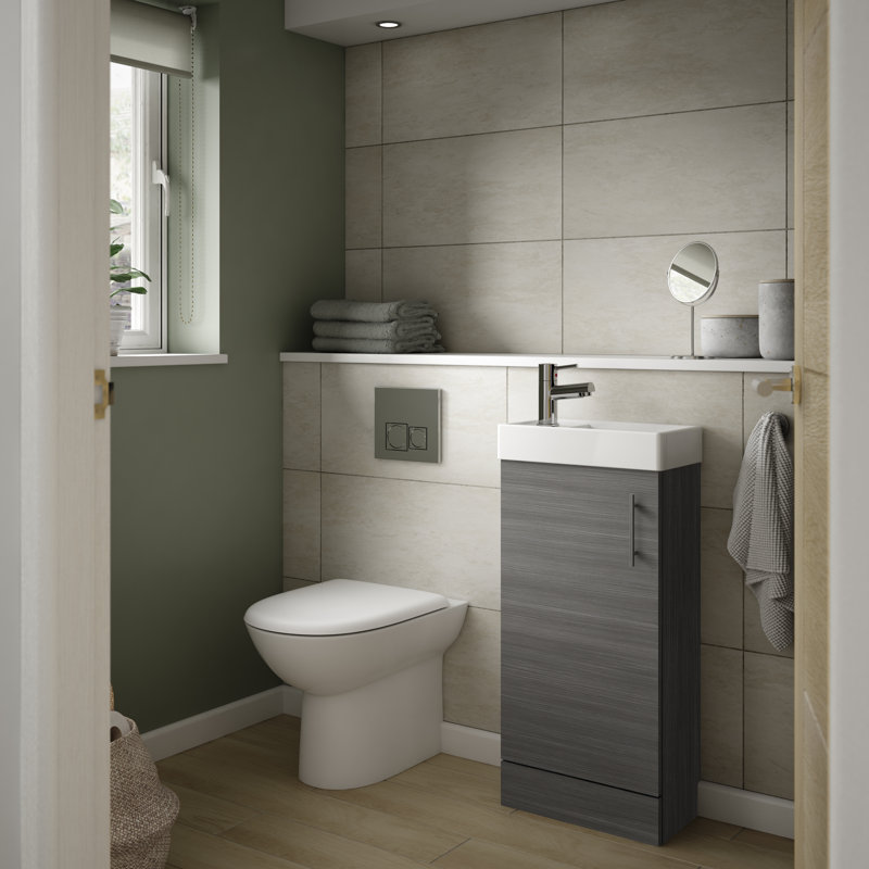 Vault 400mm Bathroom Vanity with Integrated Ceramic Basin, Anthracite Woodgrain