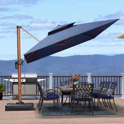 Grand parasol rectangulaire en porte-à-faux à motif de bois 10 pi x 13 pi SUNBRELLA, Spectrum Indigo