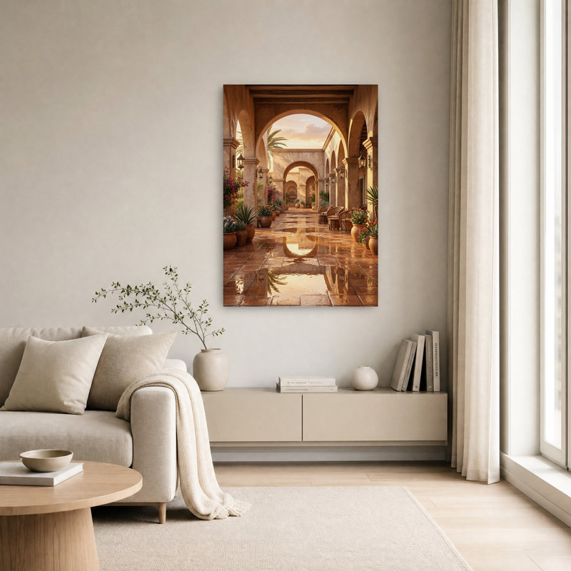 «Terracotta Arched Walkway with Pots Plants», art mural sur toile, H 36 po x l 24 po