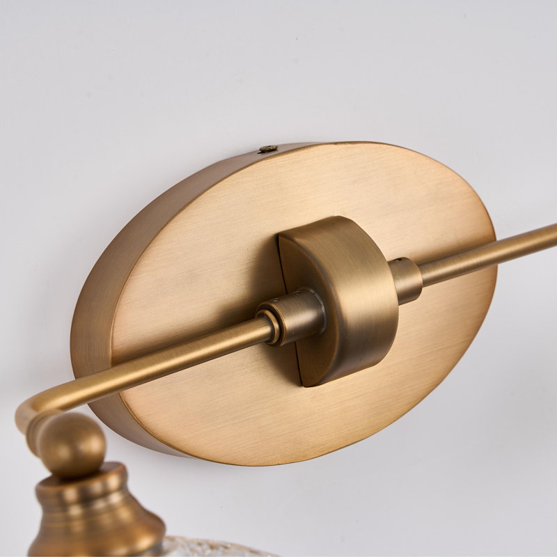 2‑Light Antique Brass Bathroom Vanity Light with Textured Glass Shade