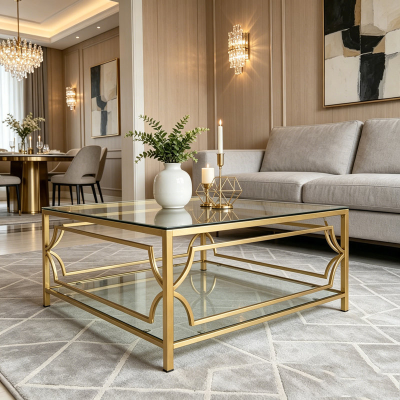 33.5" Square Glass Coffee Table