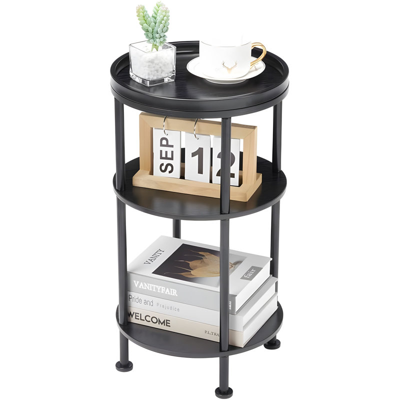 21.7''H Round End Table, Multi-Functional Black Side Table For Small Spaces