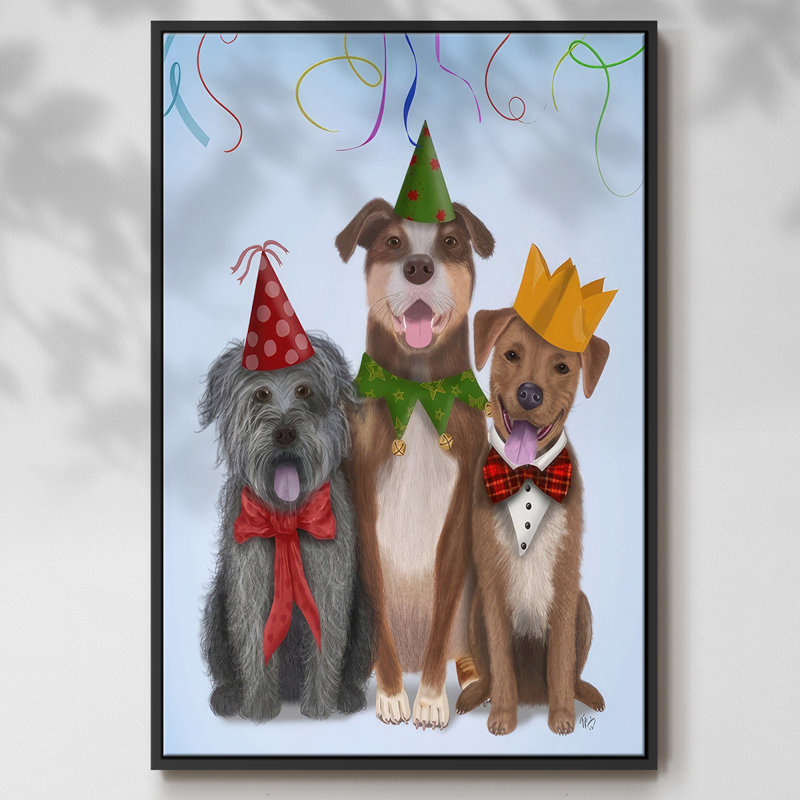 Christmas Party Mutts, toile tendue avec châssis, Noir, H 25 po x l 17 po x P 1,5 po