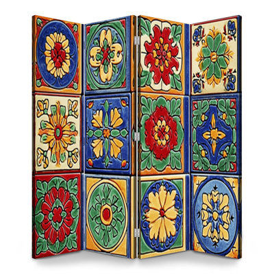 Paravent 4 panneaux à cloison pliable Royal mexicain Talavera