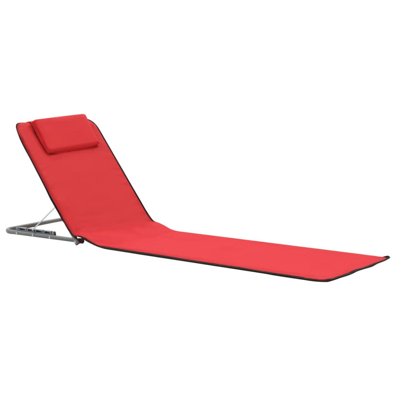 Ensemble de 2 chaises de plage en polyester et structure en acier, Rouge