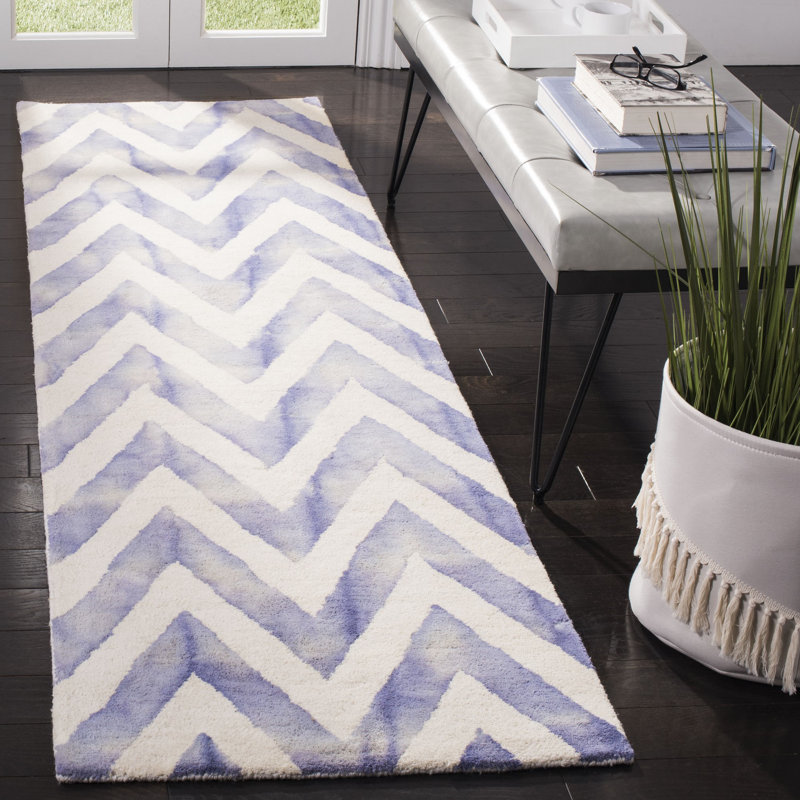 Chou Hand Tufted Wool/Cotton Geometric Rug in Ivory/Blue, Runner 2'3" x 10'