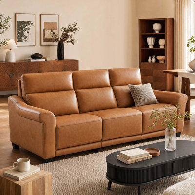 Ilkeston 94'' Genuine Leather Dual Motion Power Reclining Sofa, 3 Seater Recliner Sofa