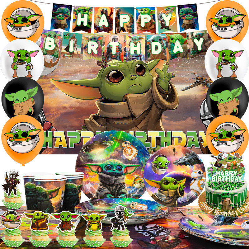 Yoda Birthday Party Supplies, 82 Pcs Yoda Birthday Decorations and Yoda Party Tableware Set