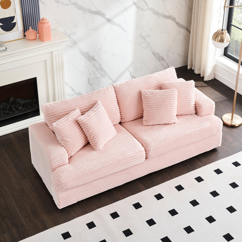 Velours côtelé 3 places avec 4 coussins, élégant et relaxant, H 31,82 po x l 77,49 po x P 35,07 po, Rose