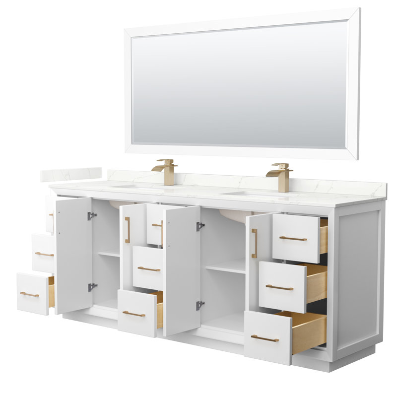 Strada 84'' W Double Vanity, Matte Black, White, WDX13315