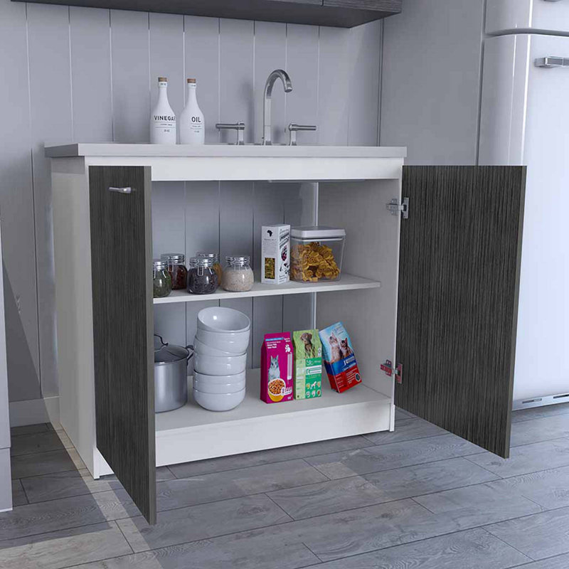 Lavabo utilitaire avec armoire, une tablette, double porte Napoles - chêne blanc / chêne fumé