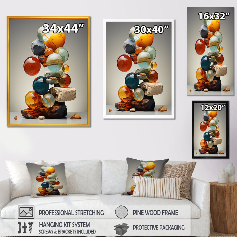 Pyramide de marbre géométrique abstraite IV - art mural abstrait, Cadre flottant doré, H 32 po x l 24 po x P 1 po