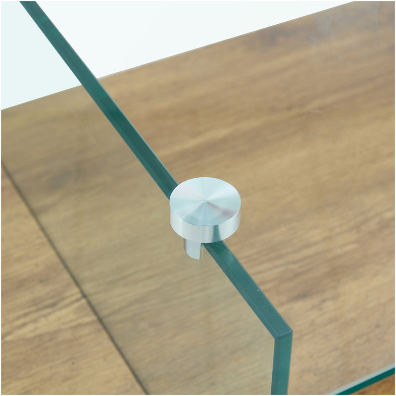 Table basse flottante Ectangular, pieds en verre de couleur bois, pieds en verre naturel, Bois naturel