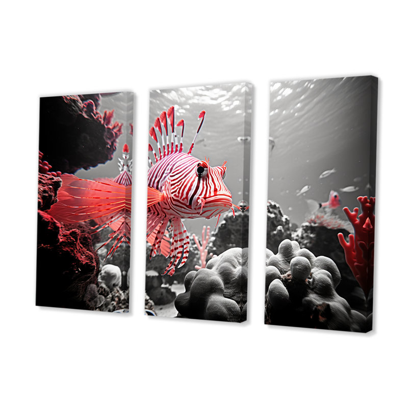 Ensemble de toiles monochromes rouges et grises I - Coastal Coral Under Water, H 40 po x l 60 po