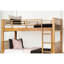Lit superposé transitionnel simple au-dessus de chêne avec design à lattes, rangement sous le lit et finition convertible avec structure en bois massif, réversible