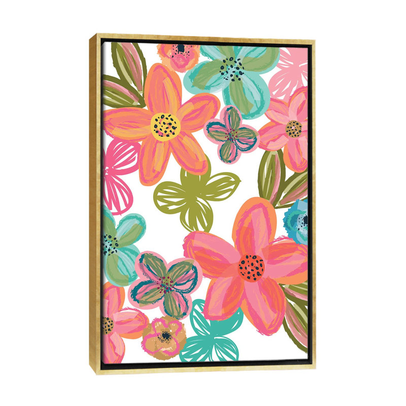 «Everyday Floral Promise II» par Lisa White boutons - reproduction d'art, H 60 po x l 40po x P 1,5 po, Toile encadrée d'or
