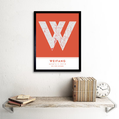 Weifang City Map Weifang Orange by Wee Blue Coo - Single Picture Frame Typography