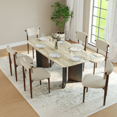 Modern 7-Piece Dining Table And Chair Set,Modern Rectangular Dining Table With 6 Upholstered Chairs,Includes 1 Table And 6 Upholstered Chairs For Kitchen, Dining Room, And Living Space