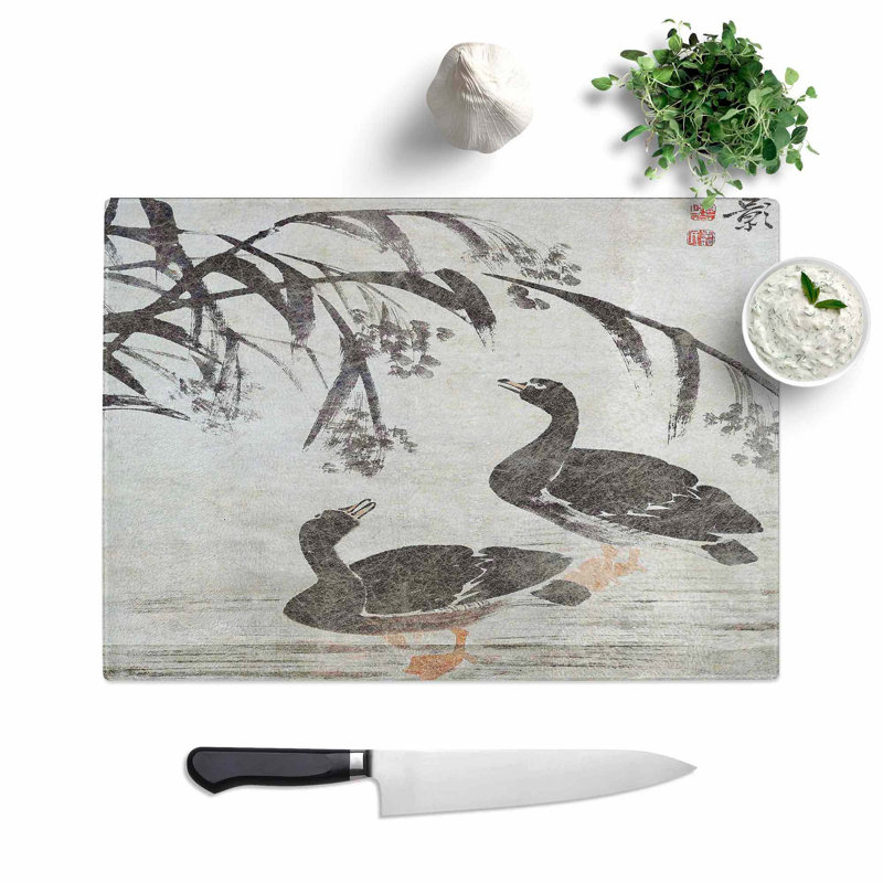 Tempered Glass Two Wild Geese by Bian Shoumin Chopping Board, 28.5 cm W x 20 cm L