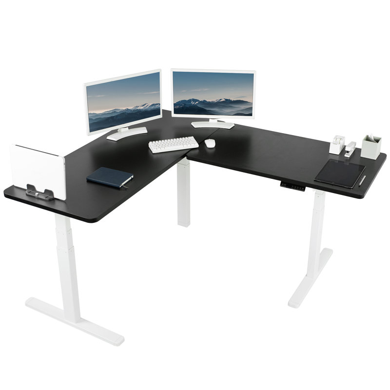 67in x 60in L-Shaped Electric Desk, 3E6B Series, Black/White