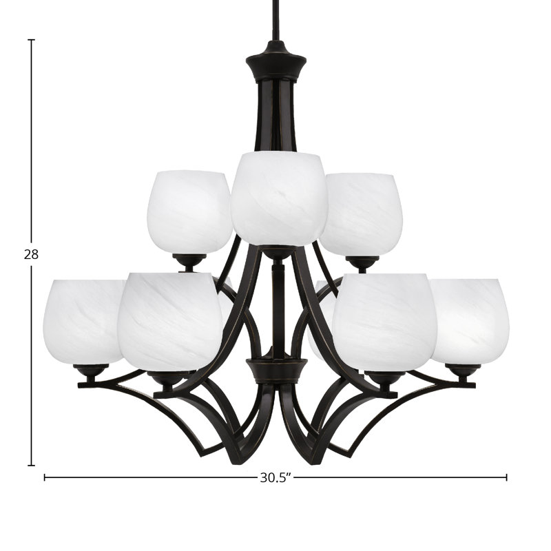 Lustre 9 lumières Zilo illustré avec verre de 6 po Zilo, Gris foncé, Blanc