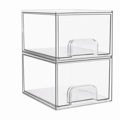 ClearStack Makeup & Bathroom Organizer Drawers - 2 Pack, Tall Acrylic Storage Bins for Vanity, Undersink, Kitchen Cabinets, and Pantry Organization