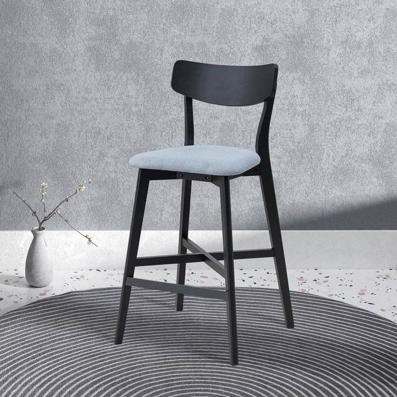 Wooden Bar Chairs, Upholstered Kitchen Island Chairs, Black, Gray