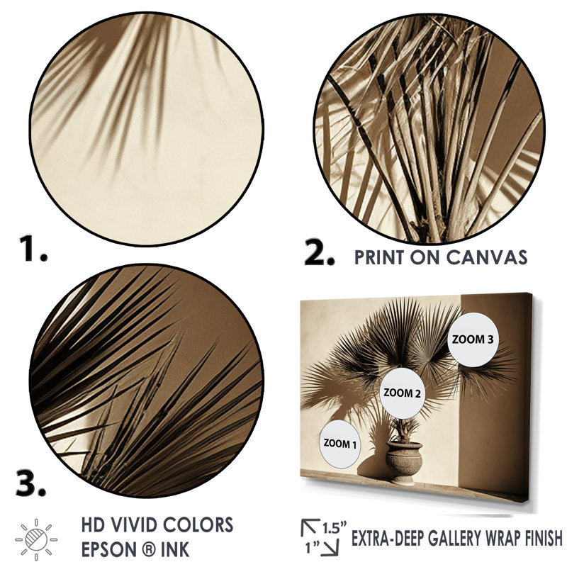 Beige Palm Trees Bouquet Canvas Print with Maple Frame