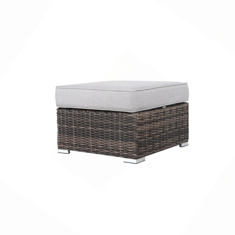 Repose-pieds d'extérieur avec coussin entièrement assemblé, Brun