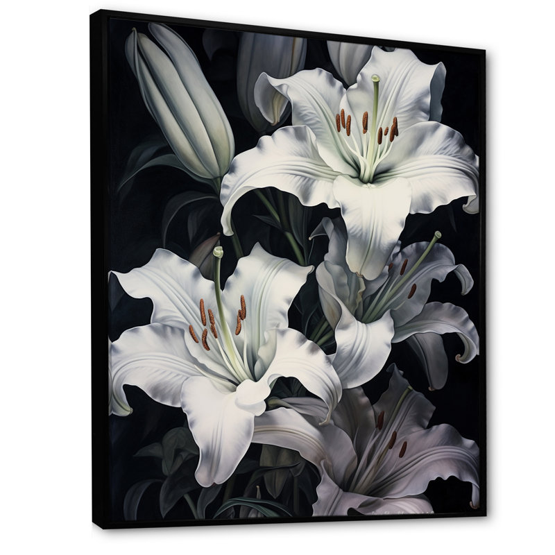 " White And Black Serenade Of Lilies Dreams ", Black Floater Framed, 40" H x 30" W x 1.5" D